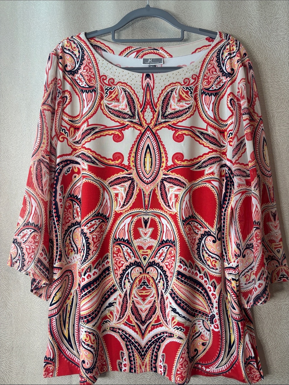 JM Paisley Print Red & Cream Women’s Tunic Top 0351